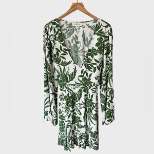 l*space White Dress with Green Tropical Leaf Print